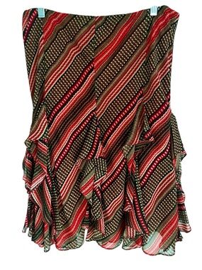 Lauren Ralph Lauren Red Black Brown Print Flouncy Skirt Size Medium